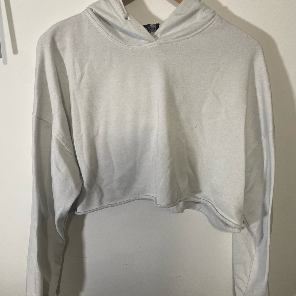 Casual White Cropped Hoodie for Women